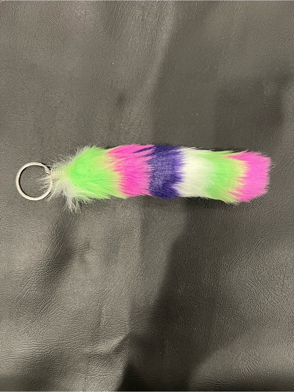 Multicolor Faux Fur Tail Keychain - Green, Pink, Purple & White